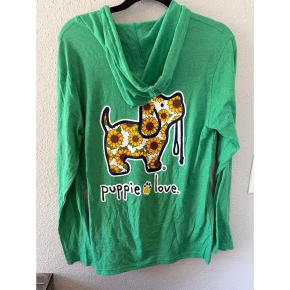 NWT Puppie Love Sunflower Print Green Hooded long sleeve size L. - Picture 3 of 3